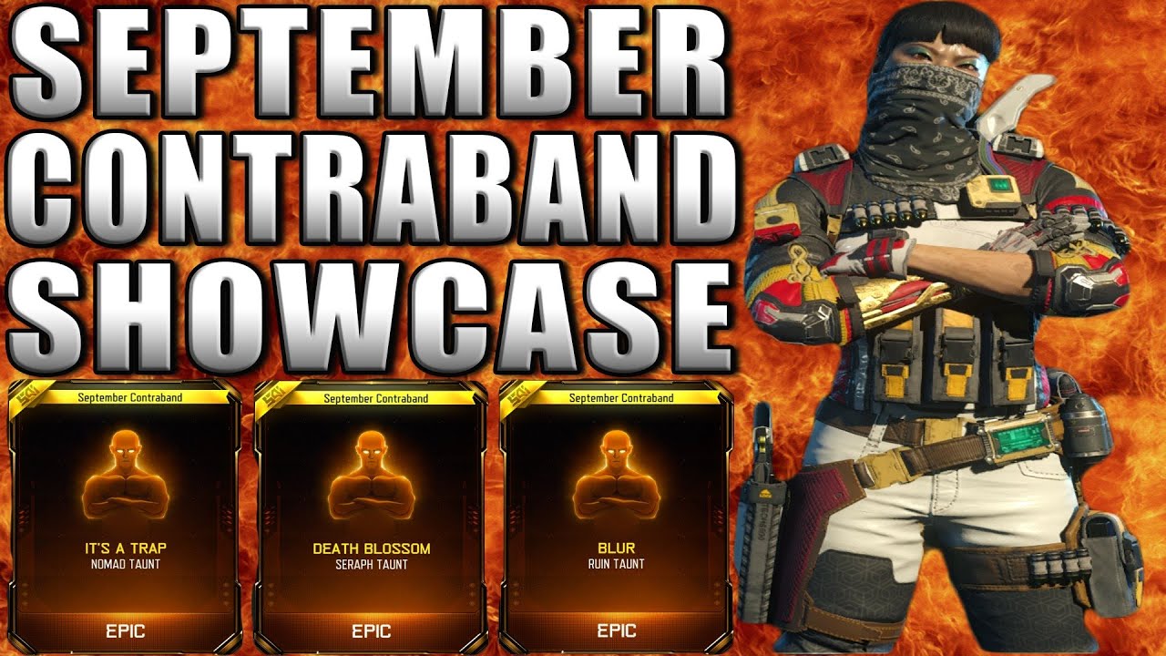 BLACK OPS 3 SEPTEMBER CONTRABAND SHOWCASE! NEW EPIC TAUNTS FOR SERAPH, RUIN, AND NOMAD!