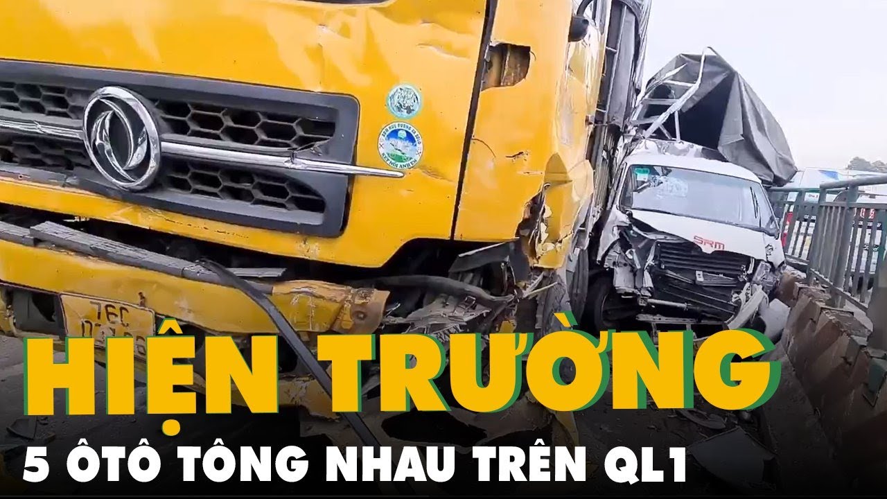 Hiện trường 5 ô tô tông nhau trên quốc lộ 1 qua Khu công nghiệp Bàu Xéo, Đồng Nai