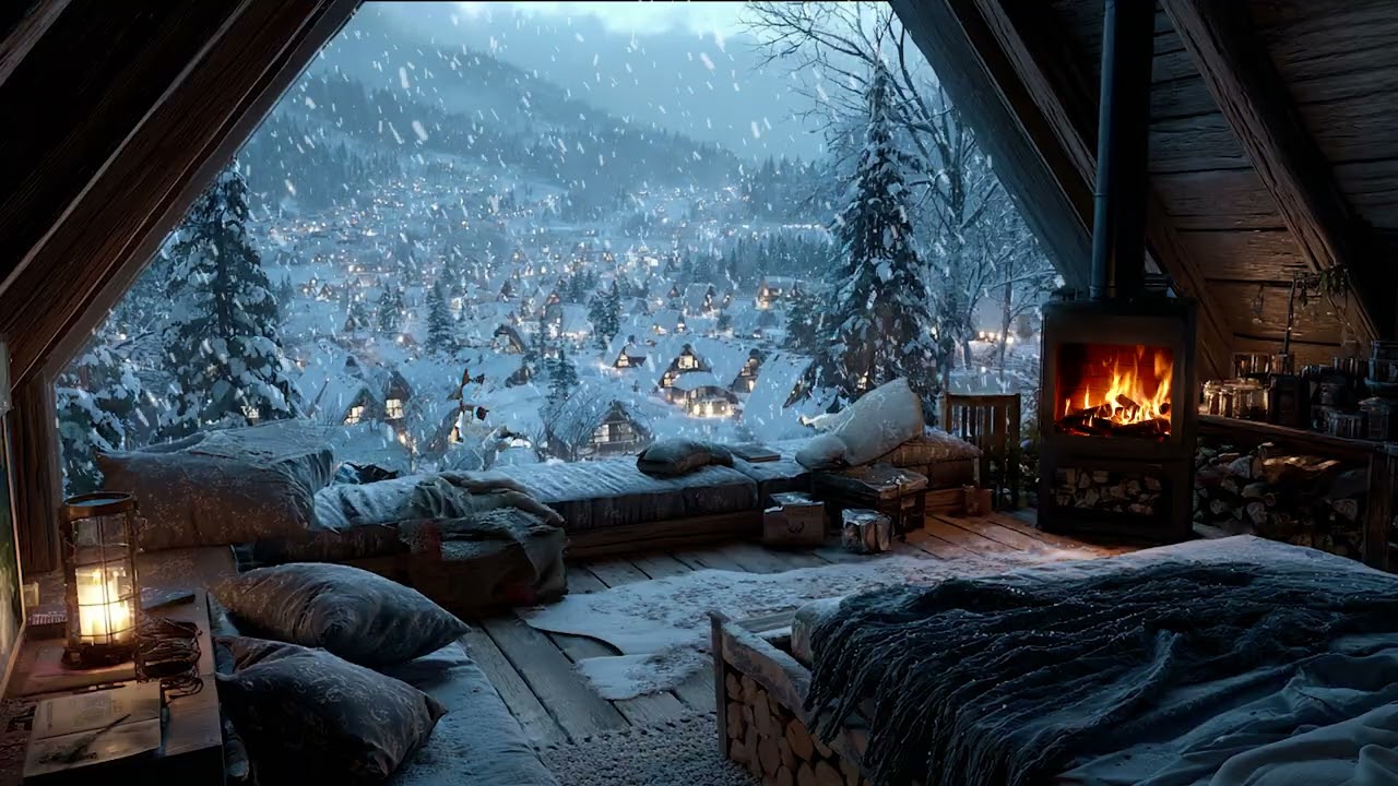 Golden Lamplight and Soft Sheets as Snow Falls Endlessly Outside | Calm Valley Relaxation Sounds
