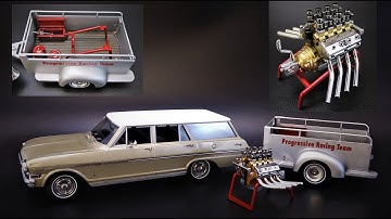 1963 CHEVY II NOVA STATION WAGON TRAILER HEMI ENGINE 3N1 1/25 SCALE MODEL KIT BUILD AMT1201 AMT