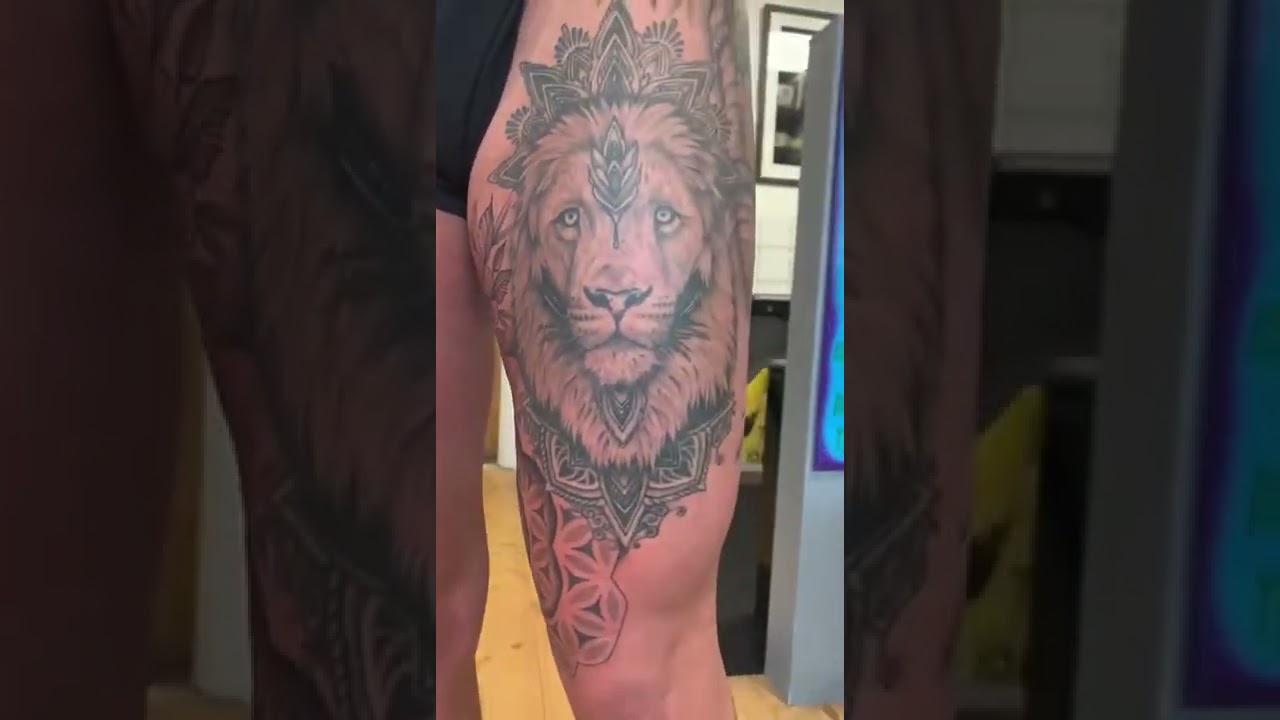 Mandala /animal leg sleeve tattoo. By Martin. Www.kenttattooartists.co.uk