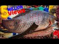Big rohu fish cutting and chopping by a fish cutting expert at a Bangladeshi fish market