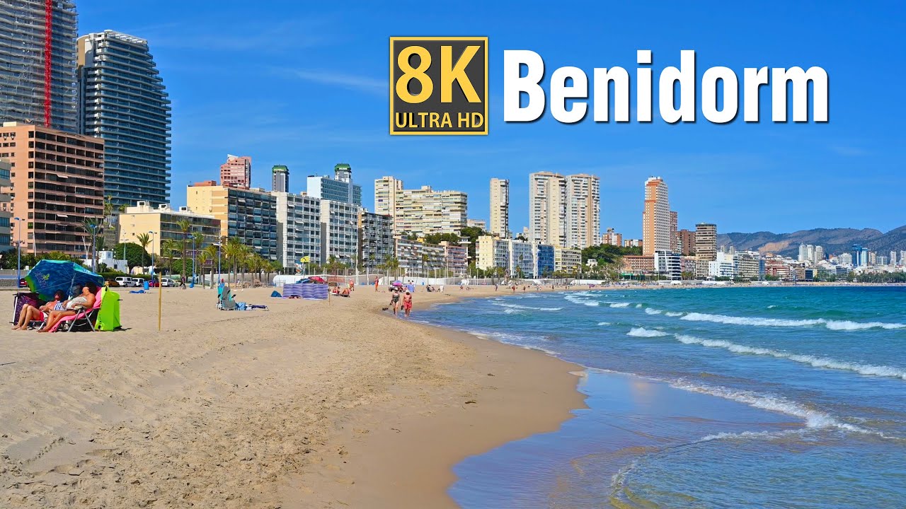 8K Ultra HD Benidorm beach walking tour, Spain YouTube