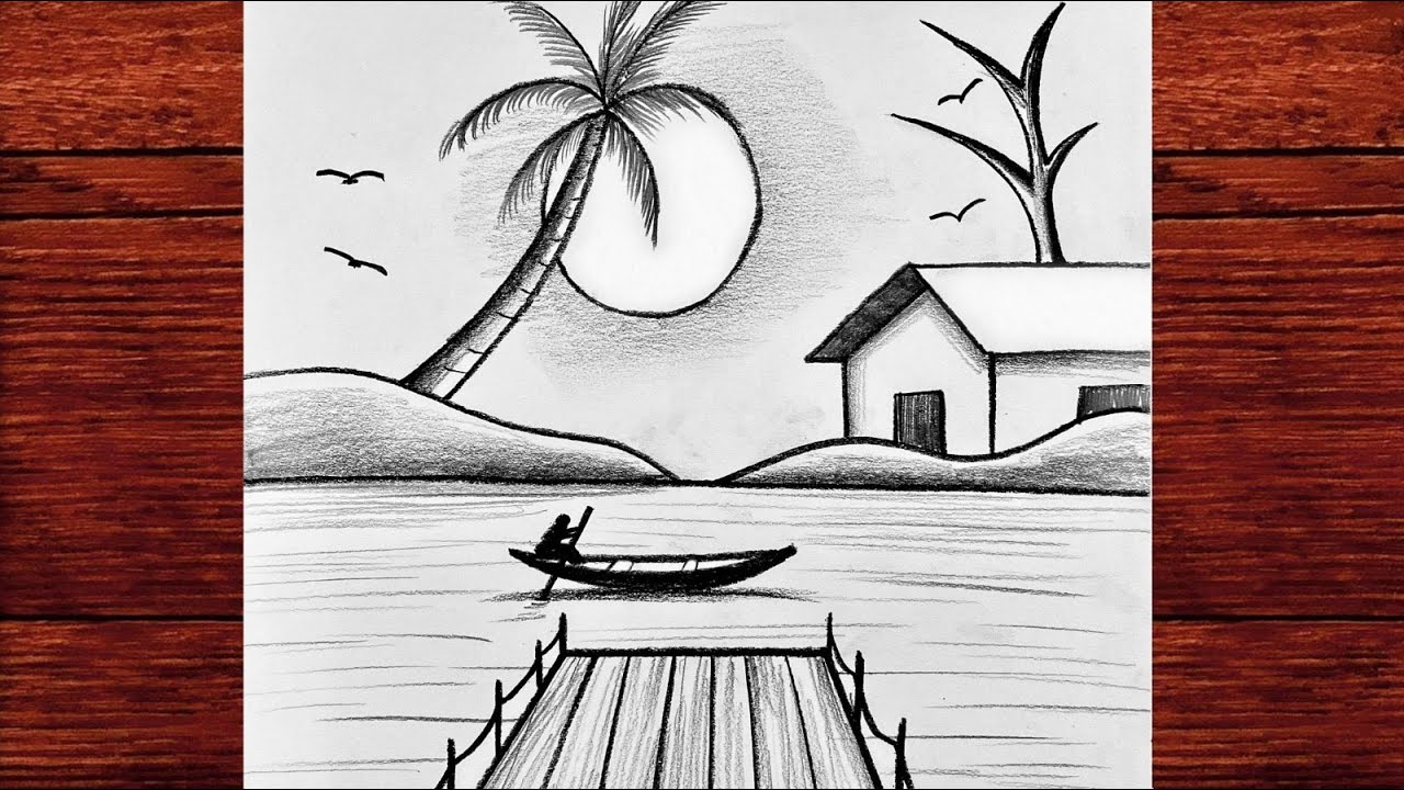 How to Draw a Peaceful Village Scene with Boat and Palm Tree - Relaxing ...