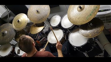 swung funk drum groove with linear themes adapted from a David Garibaldi groove