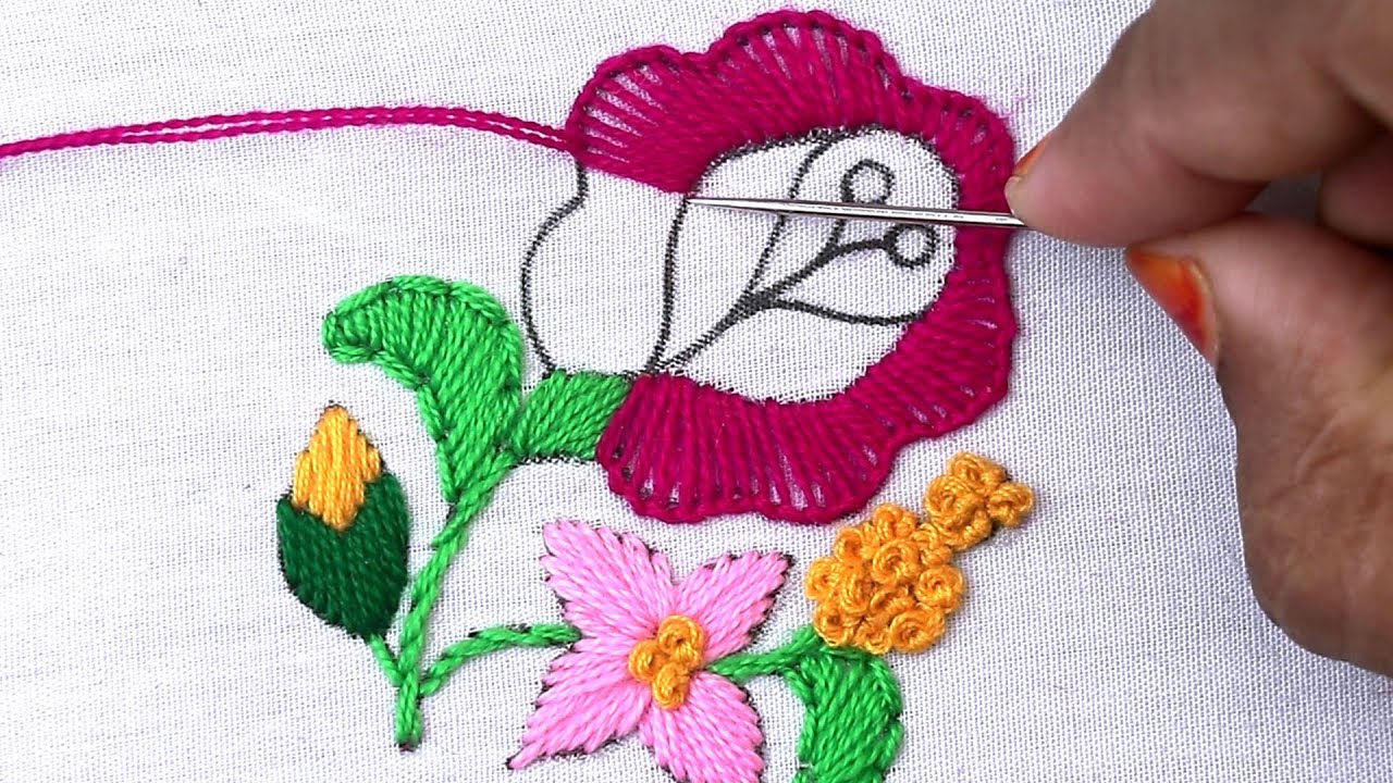 hand embroidery designs of a beautiful flower pattern with