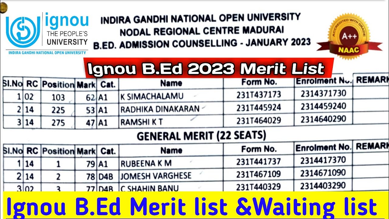 ignou bed merit list 2023 || Rc Muadarai || ignou bed cut off marks || ignou bed