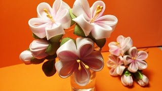 Ribbon flowers how to make:double petal from one square/pin/Цветы из лент: двойной лепесток/шпилька