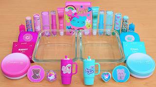 Pink vs Teal - Mixing Makeup Eyeshadow Into Slime ASMR