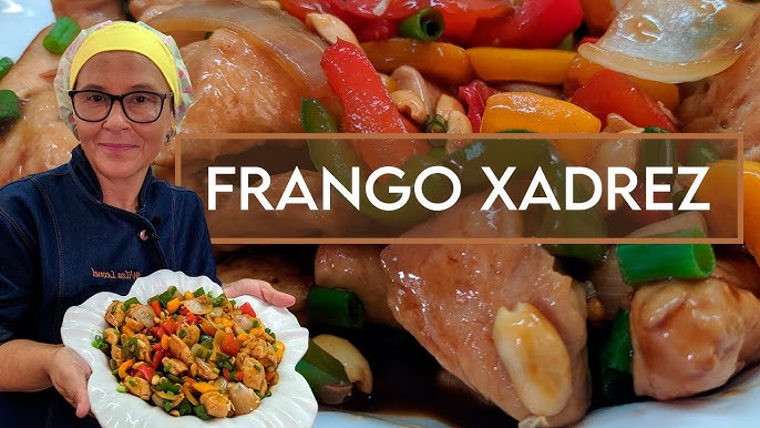 Frango Kung Pao. Comida tradicional chinesa. Frango xadrez. Vista
