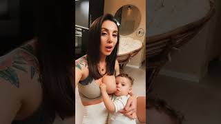Beautiful & Hot Mom Breast Feeding A Cute Baby No Bra,