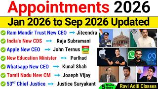 Appointment 2026 Current Affairs | Jan 2026 to Sep 2026 | New Appointment 2026 | Current Affairs
