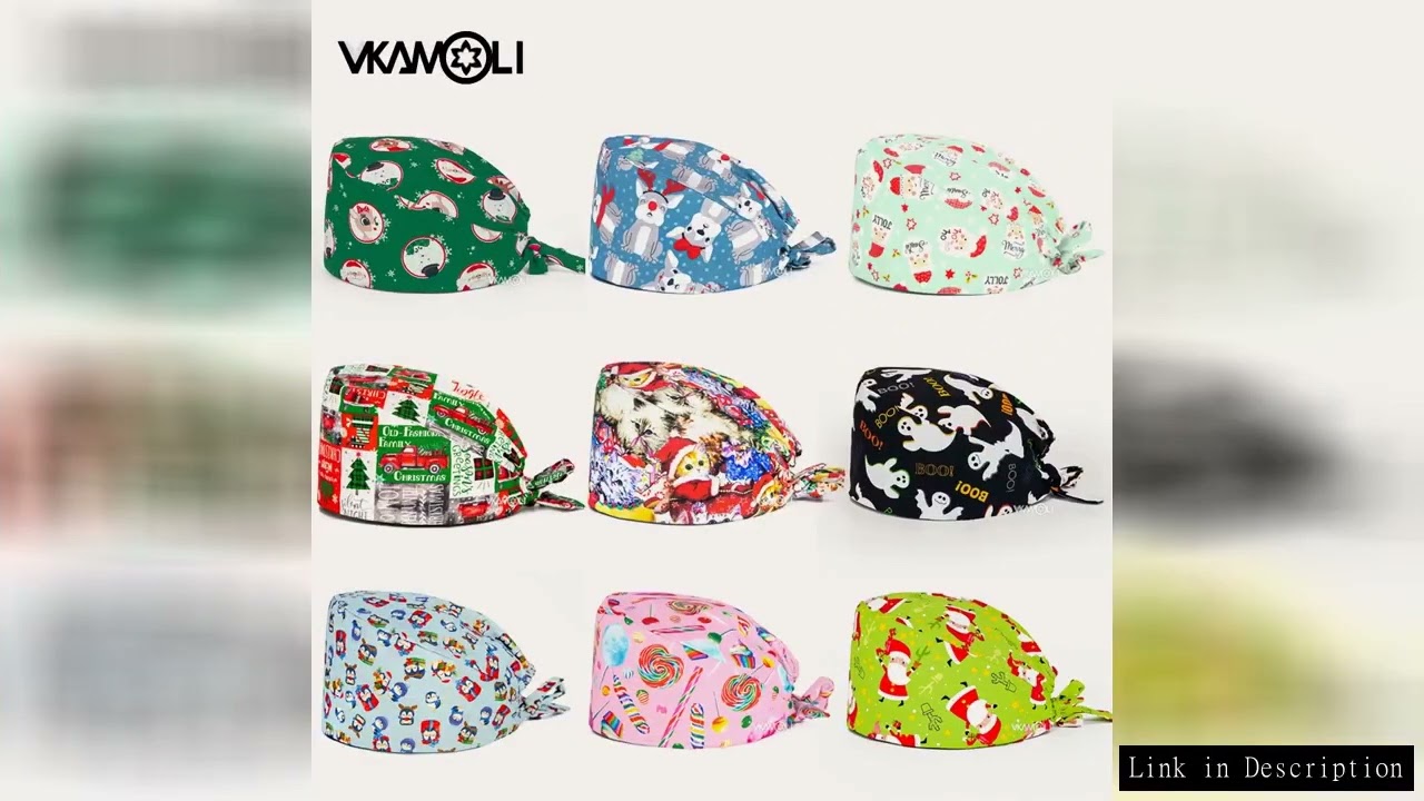 New Christmas Scrubs Caps Santa Claus Print Cap Pet shop vet Work Scrubs Hat Beauty reusable Lab Med