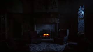 Creepy Halloween Room with Crackling Fireplace and Stormy Night Sounds