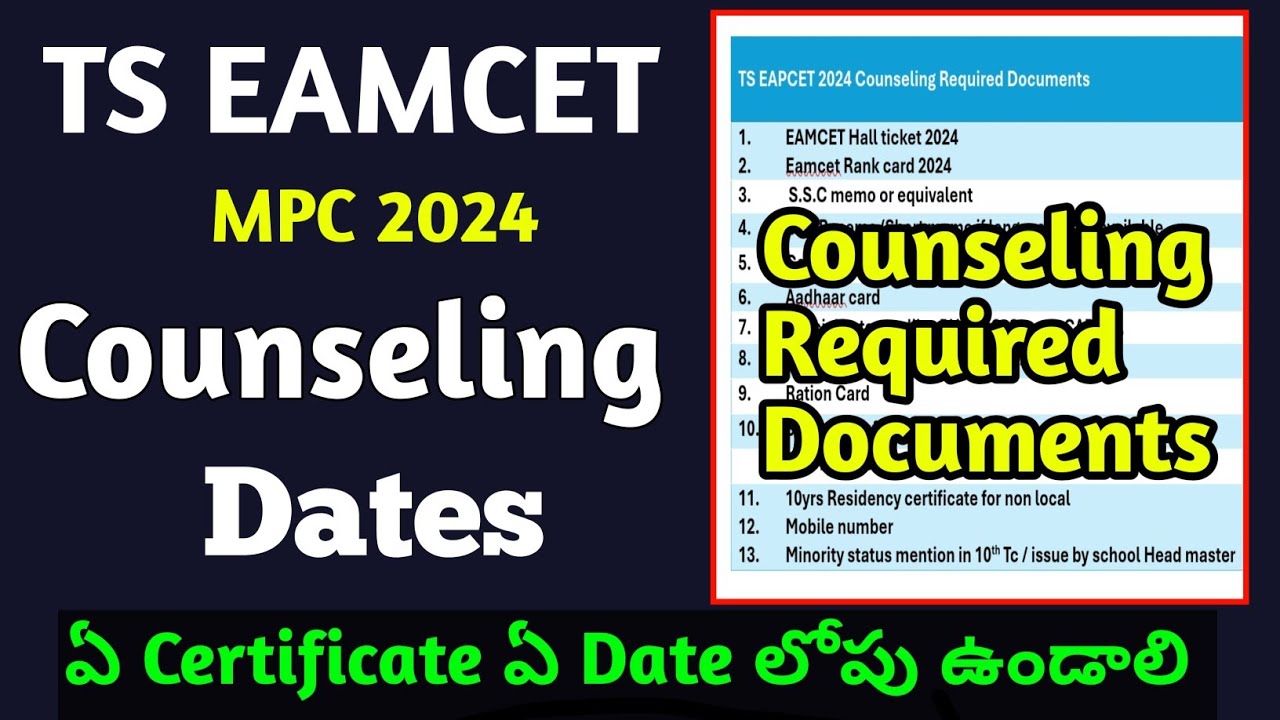 ts eamcet counseling dates 2024|required documents for Eamcet ...