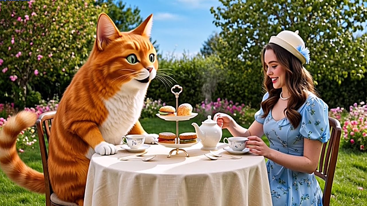 Adorable Kittens Having  High Tea with his Girl Friend