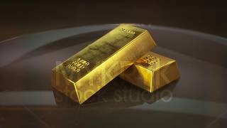 Gold Bricks on Glass Table which Rotates 360 Degrees. Loop. Alpha Chanel. screenshot 5