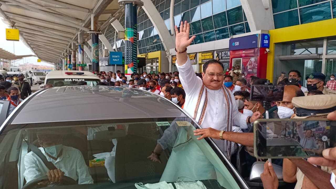 BJP National President J P Nadda arrives in Goa - YouTube