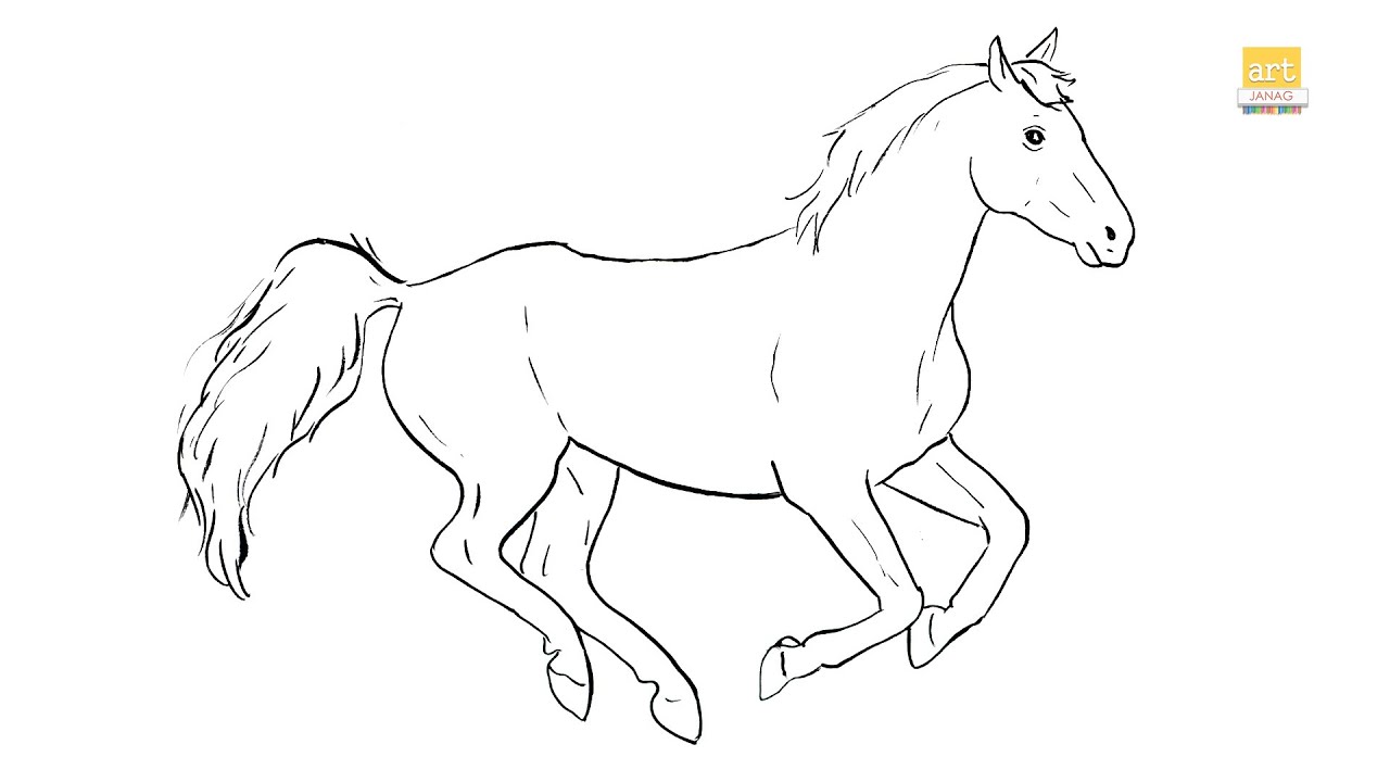 Horse Outline drawing 01 II Horse Drawing easy II #artjanag - YouTube