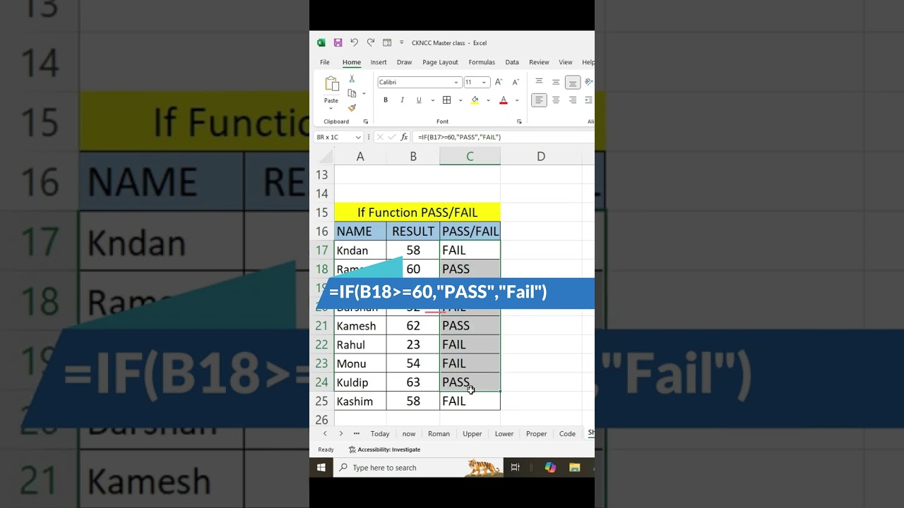 Excel IF Formula से Pass या Fail कैसे निकालें? #excel #interview #dataentry #exceltips #exceltips
