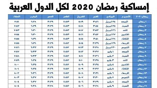 إمساكية شهر رمضان 2020 لكل الدول العربية - امساكية رمضان 2020