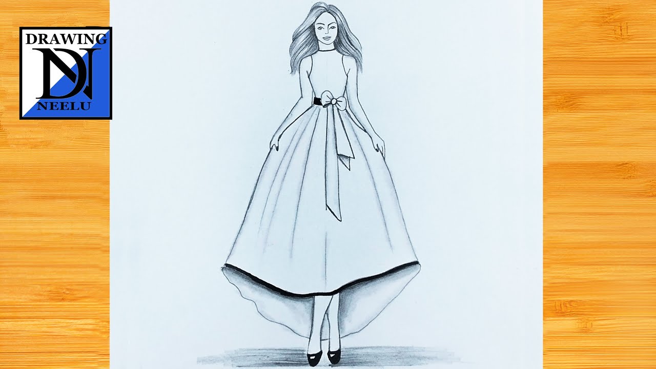 How to draw a girl beautiful dress - step by step drawing | Beginner  drawing tutorial | easy drawing