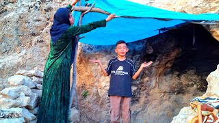 Caveman family builds amazing roof for cave
