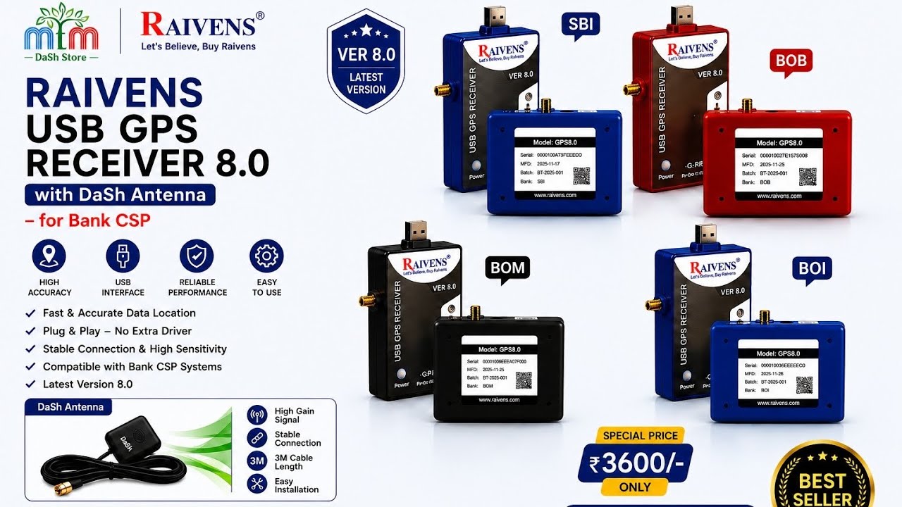 Raivens USB GPS Receiver GPS 8.0 | Banking Geo Tagging Device