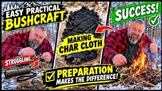 Char cloth tutorial, using a flashlight to make fire.