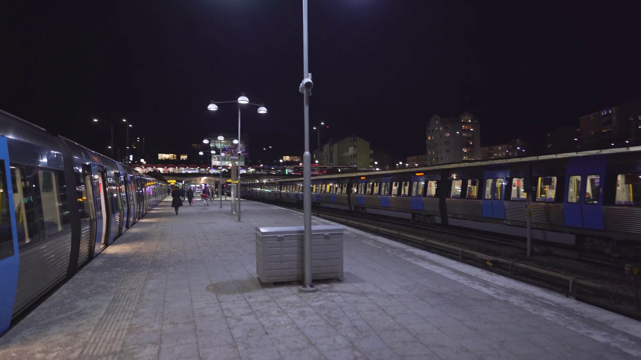 Sweden, Stockholm, subway night ride from FRIDHEMSPLAN to GULLMARSPLAN