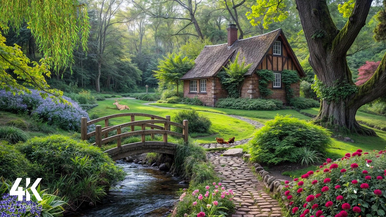 Dreamy Cottage Garden in 4K | Nature Ambience for Deep Sleep, Relaxation & Stress Relief