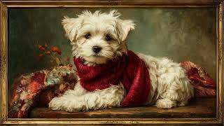 Adorable Maltese Puppy In Classic Oil Painting Art | Still Art Screen Saver | 4K screenshot 3