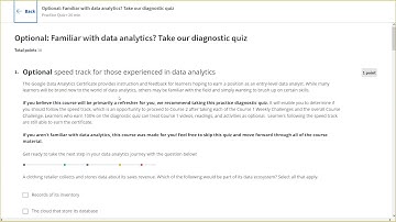 Familiar with data analytics diagnostic quiz (100% mark)- Google Data Analytics