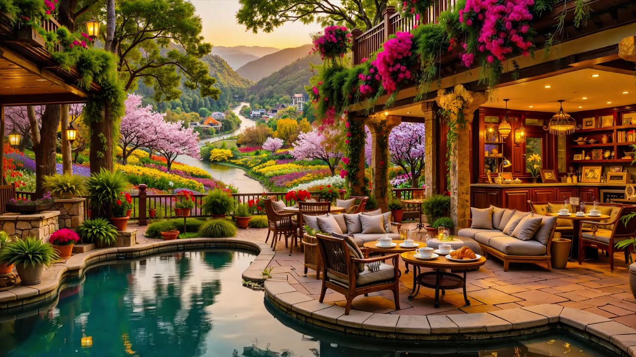 Positive Morning Jazz Vibes for Focus 🌿 Warm February Ambience at an Outdoor Pool