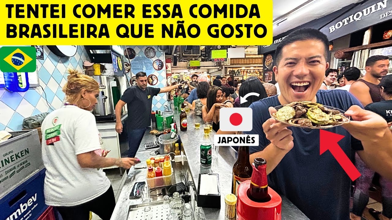 Um japonês tentando comer essa comida brasileira que não gosta em Belo Horizonte, MG