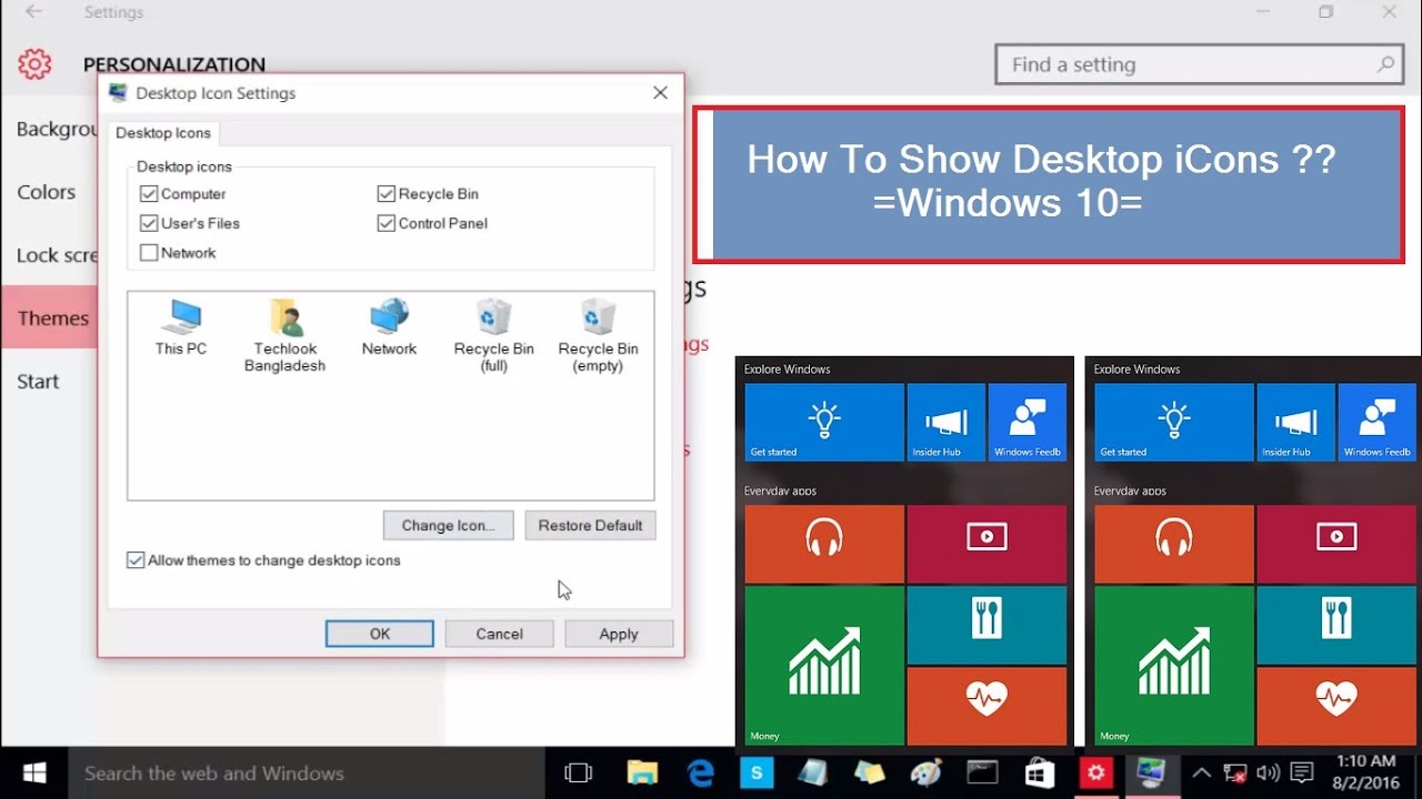 How to show destop icon on Windows 10 [ Windows 10 ] - YouTube