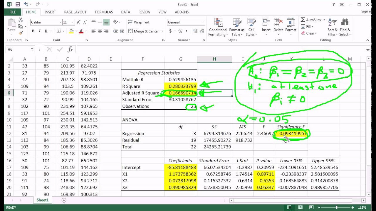 Multiple Regression In Excel Youtube