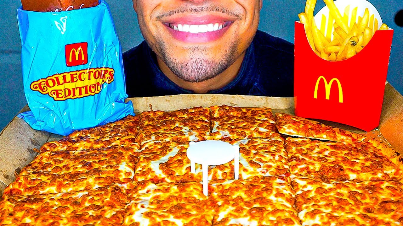 ASMR MCDONALD'S COLLECTORS CUP LITTLE CAESARS THIN CRUST CHEESE PIZZA MUKBANG FRIES EATING SHOW