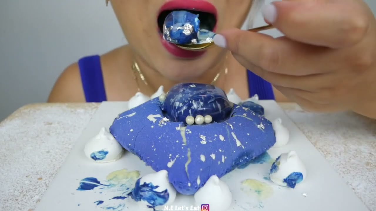 BITES ONLY: N.E Let’s eat (ASMR)- Blue Galaxy Pillow mousse cake
