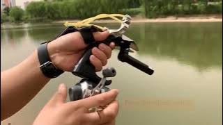 Powerful professional aiming shooting slingshot set with flashlight outdoor fish hunting set