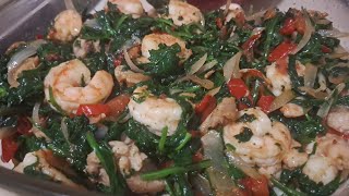 sauté spinach with shrimps & fish