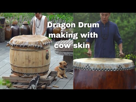 China S Traditional Dragon Drum Making With Cow Skin Drum Making Cow Hide 