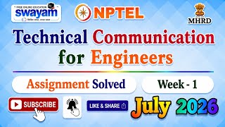 Technical Communication for Engineers Week 1 Assignment Answers#July2026#NPTELASSIGNMENTS#Week1