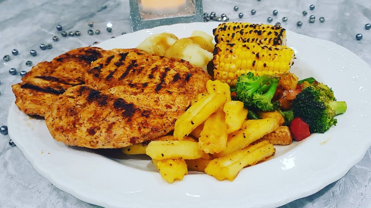 Grilled Chicken Steak with Bbq sauce Chicken Steak with Stir Fry