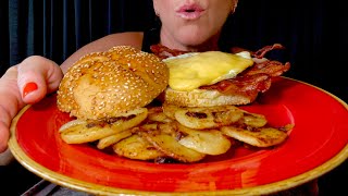 Breakfast ASMR: Bacon Egg & Cheese on a roll with Homefries