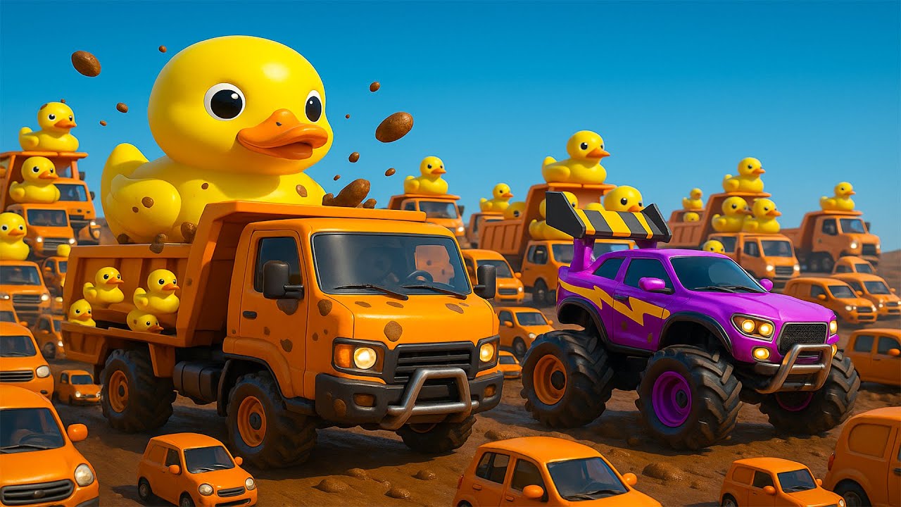Can the Rescue Team Save the Giant Duck Truck Stuck in the Mud? 🦆🚛💦 | Funny Vehicles