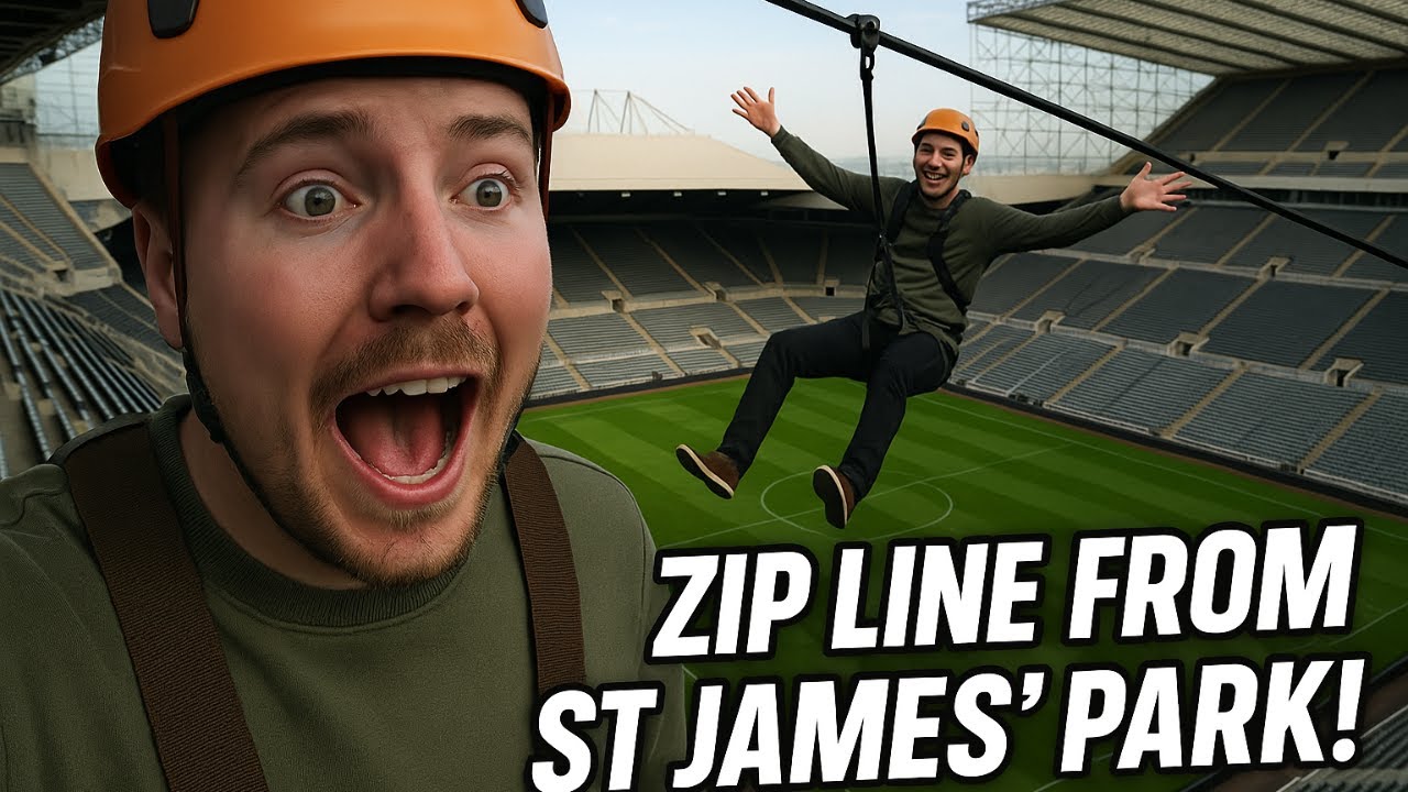 "ZIP LINE FROM ST JAMES’ PARK! | Newcastle United Stadium Challenge with Jelly Legs"
