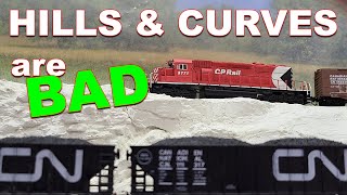 How much do HILLS and CURVES affect pulling?  N Scale