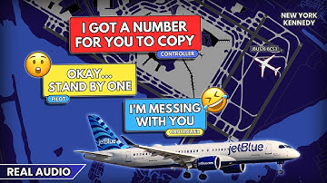 “I got a number for you”. Controller jokes with pilot at JFK Airport. Real ATC