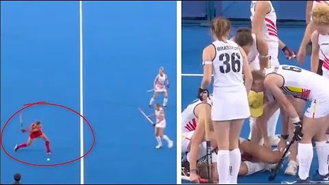 Chinese Hockey Player SMACKS ball at Belgium Opponent after Full-Time at the Olympics